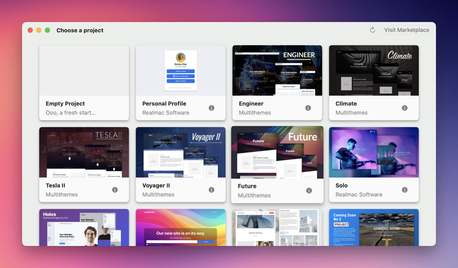 Elements Website Project Window
